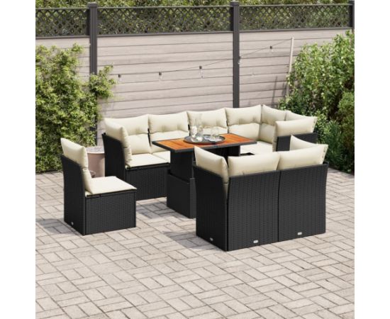 vidaXL 9-cz. zestaw wypoczynkowy do ogrodu, z poduszkami, czarny Dārza mēbeļu komplekti