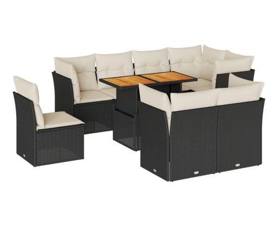 vidaXL 9-cz. zestaw wypoczynkowy do ogrodu, z poduszkami, czarny Dārza mēbeļu komplekti