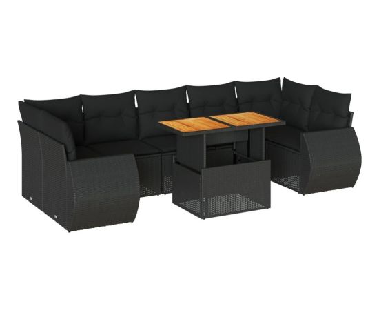 vidaXL 8-cz. zestaw wypoczynkowy do ogrodu, z poduszkami, czarny Dārza mēbeļu komplekti