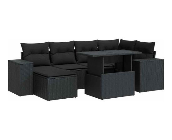 vidaXL 7-cz. zestaw wypoczynkowy do ogrodu, z poduszkami, czarny Dārza mēbeļu komplekti