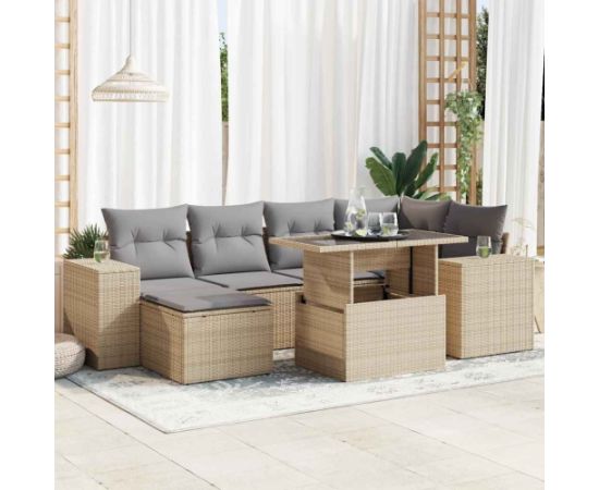 vidaXL 7-cz. zestaw wypoczynkowy do ogrodu, z poduszkami, beżowy Dārza mēbeļu komplekti