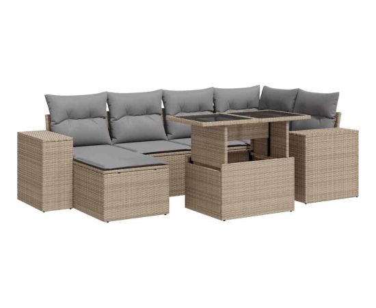 vidaXL 7-cz. zestaw wypoczynkowy do ogrodu, z poduszkami, beżowy Dārza mēbeļu komplekti