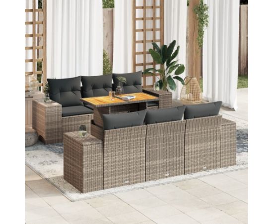 vidaXL 7-cz. zestaw wypoczynkowy do ogrodu, z poduszkami, szary Dārza mēbeļu komplekti