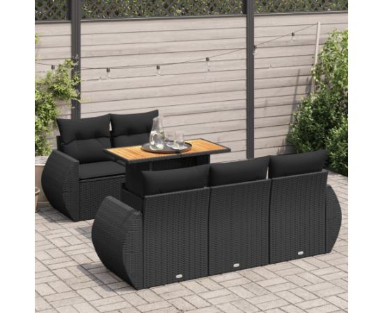 vidaXL 6-cz. zestaw mebli ogrodowych z poduszkami, czarny polirattan Dārza mēbeļu komplekti