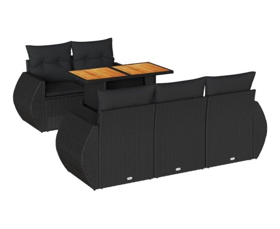 vidaXL 6-cz. zestaw mebli ogrodowych z poduszkami, czarny polirattan Dārza mēbeļu komplekti