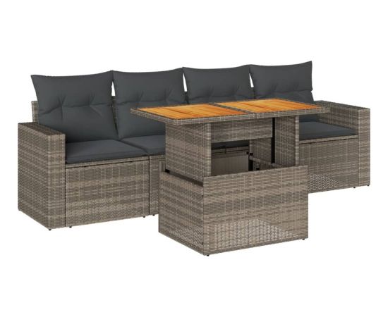 vidaXL 5-cz. zestaw wypoczynkowy do ogrodu, poduszki, szary rattan PE Dārza mēbeļu komplekti