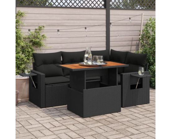 vidaXL 5-cz. zestaw wypoczynkowy do ogrodu, poduszki, czarny rattan PE Dārza mēbeļu komplekti