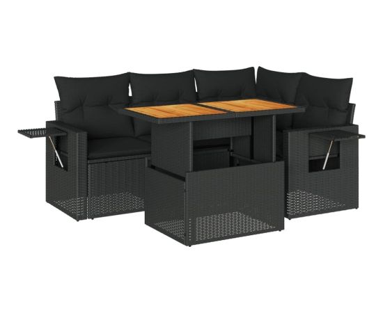 vidaXL 5-cz. zestaw wypoczynkowy do ogrodu, poduszki, czarny rattan PE Dārza mēbeļu komplekti