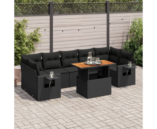 vidaXL 8-cz. zestaw wypoczynkowy do ogrodu, z poduszkami, czarny Dārza mēbeļu komplekti