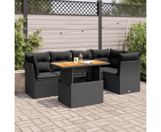 vidaXL 6-cz. zestaw mebli ogrodowych z poduszkami, czarny polirattan Dārza mēbeļu komplekti