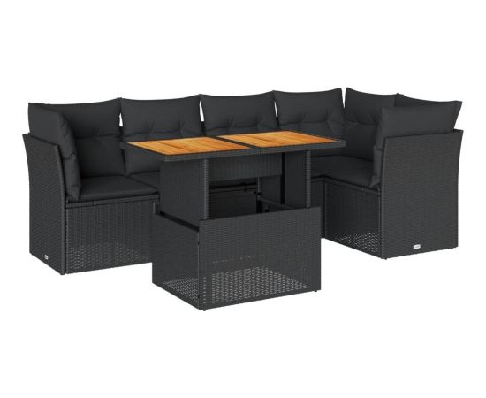 vidaXL 6-cz. zestaw mebli ogrodowych z poduszkami, czarny polirattan Dārza mēbeļu komplekti