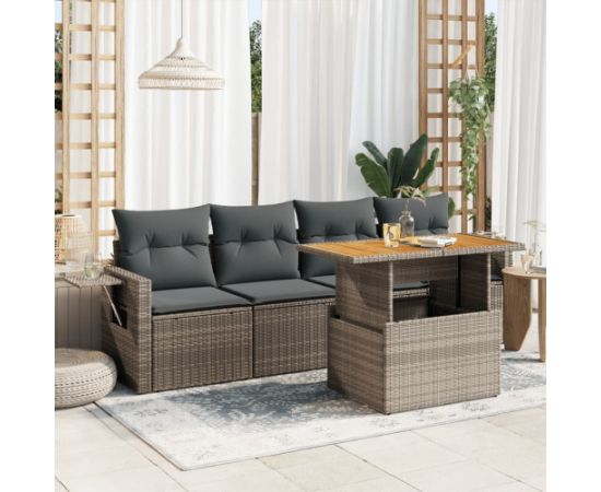 vidaXL 5-cz. zestaw wypoczynkowy do ogrodu, poduszki, szary rattan PE Dārza mēbeļu komplekti