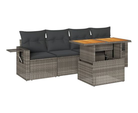 vidaXL 5-cz. zestaw wypoczynkowy do ogrodu, poduszki, szary rattan PE Dārza mēbeļu komplekti