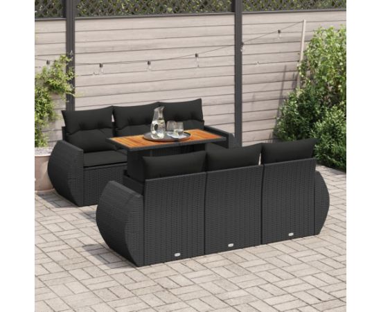 vidaXL 7-cz. zestaw wypoczynkowy do ogrodu, z poduszkami, czarny Dārza mēbeļu komplekti