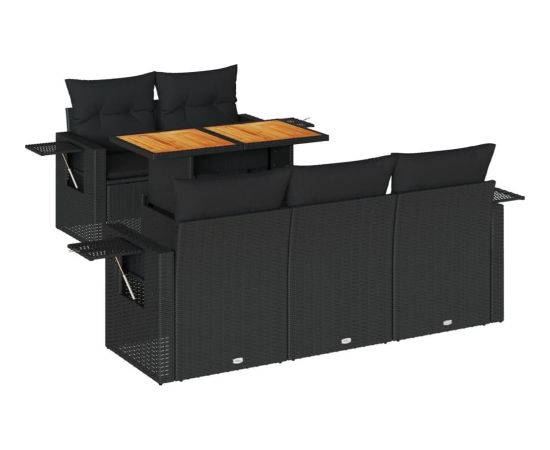 vidaXL 6-cz. zestaw mebli ogrodowych z poduszkami, czarny polirattan Dārza mēbeļu komplekti