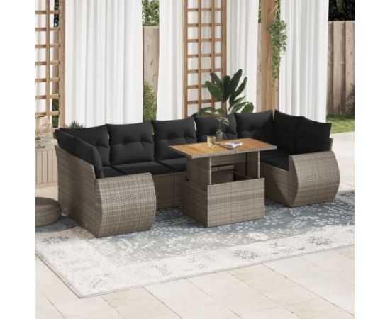 vidaXL 8-cz. zestaw mebli ogrodowych z poduszkami, szary, polirattan Dārza mēbeļu komplekti