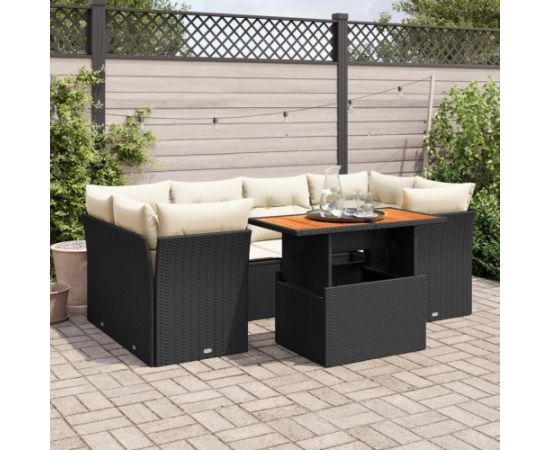 vidaXL 7-cz. zestaw wypoczynkowy do ogrodu, z poduszkami, czarny Dārza mēbeļu komplekti