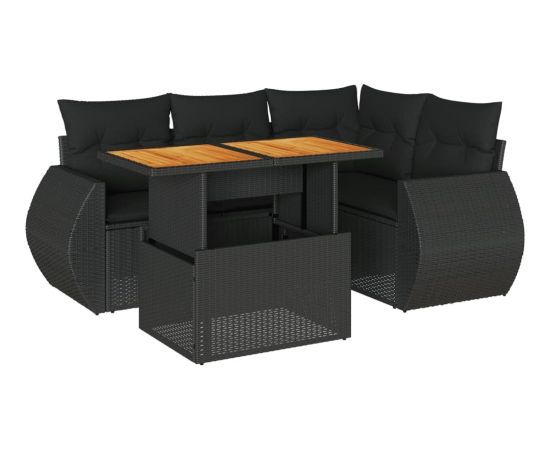 vidaXL 5-cz. zestaw wypoczynkowy do ogrodu, poduszki, czarny rattan PE Dārza mēbeļu komplekti