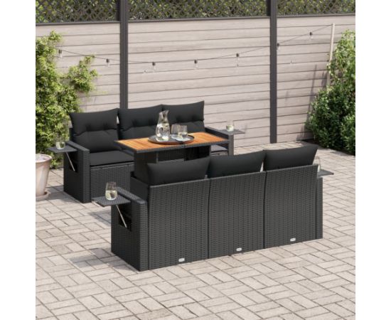 vidaXL 7-cz. zestaw wypoczynkowy do ogrodu, z poduszkami, czarny Dārza mēbeļu komplekti