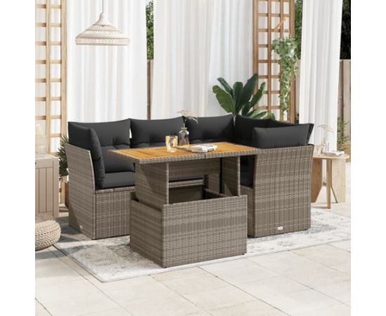 vidaXL 5-cz. zestaw wypoczynkowy do ogrodu, poduszki, szary rattan PE Dārza mēbeļu komplekti