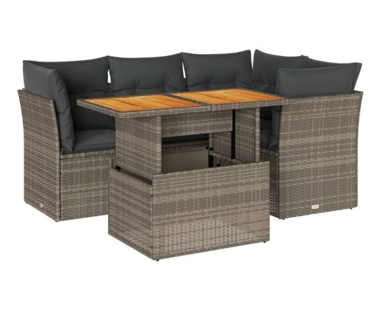 vidaXL 5-cz. zestaw wypoczynkowy do ogrodu, poduszki, szary rattan PE Dārza mēbeļu komplekti