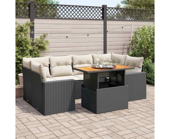 vidaXL 7-cz. zestaw wypoczynkowy do ogrodu, z poduszkami, czarny Dārza mēbeļu komplekti