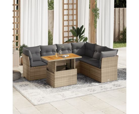 vidaXL 7-cz. zestaw wypoczynkowy do ogrodu, z poduszkami, beżowy Dārza mēbeļu komplekti