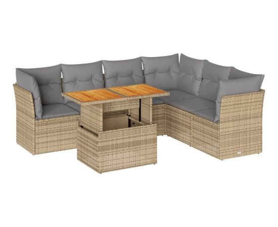 vidaXL 7-cz. zestaw wypoczynkowy do ogrodu, z poduszkami, beżowy Dārza mēbeļu komplekti