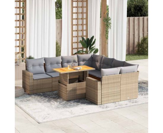 vidaXL 9-cz. zestaw mebli ogrodowych z poduszkami, beżowy, polirattan Dārza mēbeļu komplekti