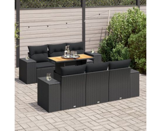 vidaXL 7-cz. zestaw wypoczynkowy do ogrodu, z poduszkami, czarny Dārza mēbeļu komplekti