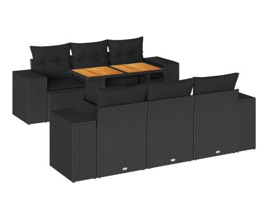 vidaXL 7-cz. zestaw wypoczynkowy do ogrodu, z poduszkami, czarny Dārza mēbeļu komplekti