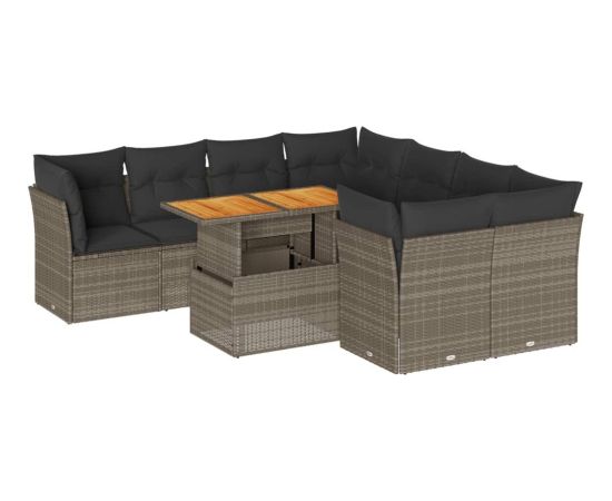 vidaXL 9-cz. zestaw mebli ogrodowych z poduszkami, szary, polirattan Dārza mēbeļu komplekti