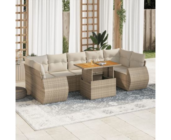 vidaXL 8-cz. zestaw mebli ogrodowych z poduszkami, beżowy, polirattan Dārza mēbeļu komplekti