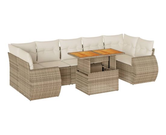 vidaXL 8-cz. zestaw mebli ogrodowych z poduszkami, beżowy, polirattan Dārza mēbeļu komplekti