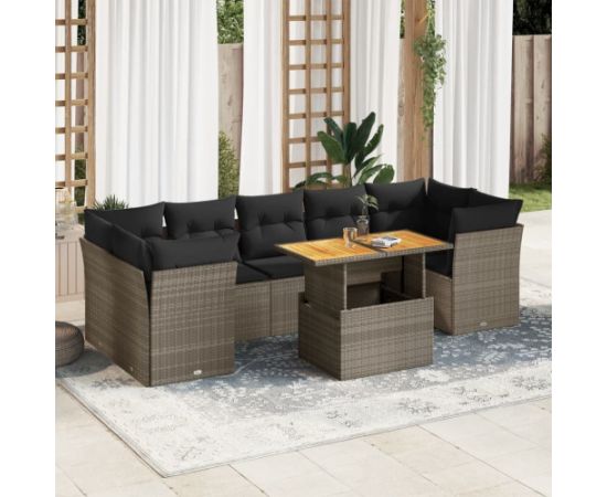 vidaXL 8-cz. zestaw mebli ogrodowych z poduszkami, szary, polirattan Dārza mēbeļu komplekti