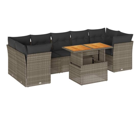 vidaXL 8-cz. zestaw mebli ogrodowych z poduszkami, szary, polirattan Dārza mēbeļu komplekti