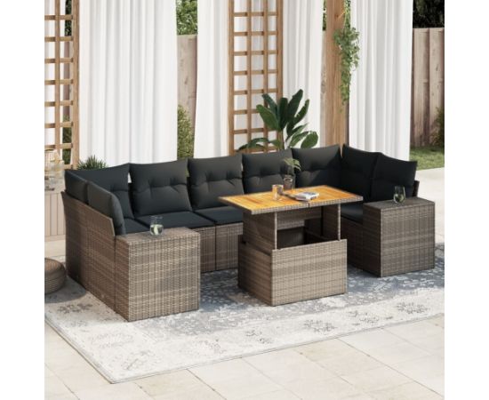 vidaXL 8-cz. zestaw mebli ogrodowych z poduszkami, szary, polirattan Dārza mēbeļu komplekti