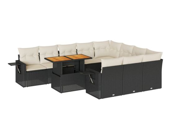 vidaXL 11-cz. zestaw wypoczynkowy do ogrodu, poduszki czarny rattan PE Dārza mēbeļu komplekti