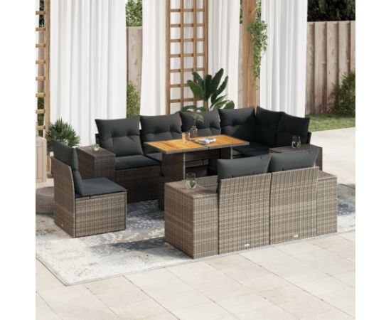 vidaXL 9-cz. zestaw mebli ogrodowych z poduszkami, szary, polirattan Dārza mēbeļu komplekti