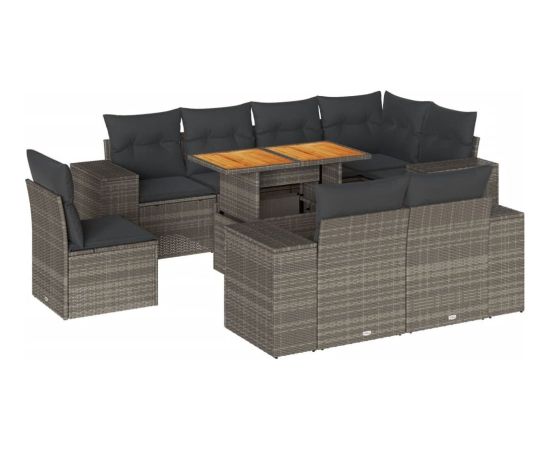 vidaXL 9-cz. zestaw mebli ogrodowych z poduszkami, szary, polirattan Dārza mēbeļu komplekti