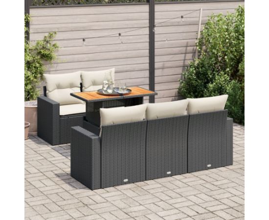 vidaXL 6-cz. zestaw mebli ogrodowych z poduszkami, czarny polirattan Dārza mēbeļu komplekti