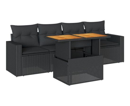 vidaXL 5-cz. zestaw wypoczynkowy do ogrodu, poduszki, czarny rattan PE Dārza mēbeļu komplekti