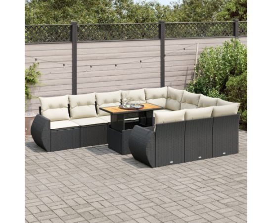 vidaXL 11-cz. zestaw wypoczynkowy do ogrodu, poduszki czarny rattan PE Dārza mēbeļu komplekti