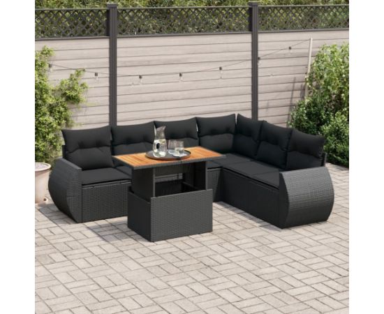 vidaXL 7-cz. zestaw wypoczynkowy do ogrodu, z poduszkami, czarny Dārza mēbeļu komplekti