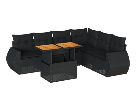 vidaXL 7-cz. zestaw wypoczynkowy do ogrodu, z poduszkami, czarny Dārza mēbeļu komplekti