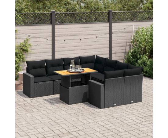 vidaXL 9-cz. zestaw wypoczynkowy do ogrodu, z poduszkami, czarny Dārza mēbeļu komplekti