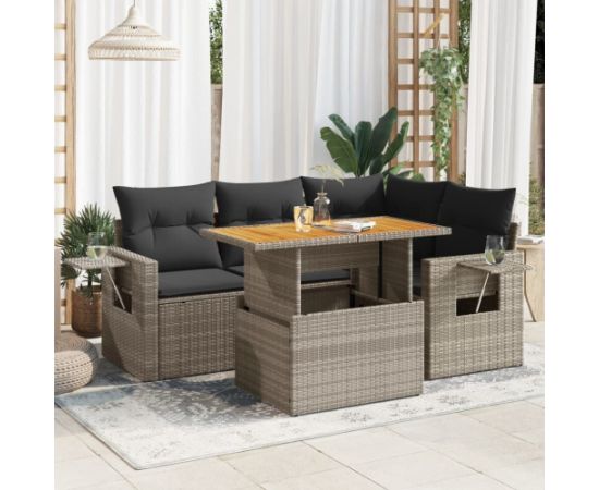 vidaXL 5-cz. zestaw wypoczynkowy do ogrodu, poduszki, szary rattan PE Dārza mēbeļu komplekti