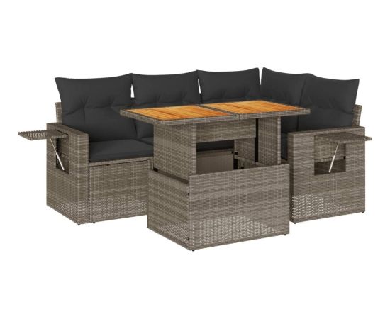 vidaXL 5-cz. zestaw wypoczynkowy do ogrodu, poduszki, szary rattan PE Dārza mēbeļu komplekti