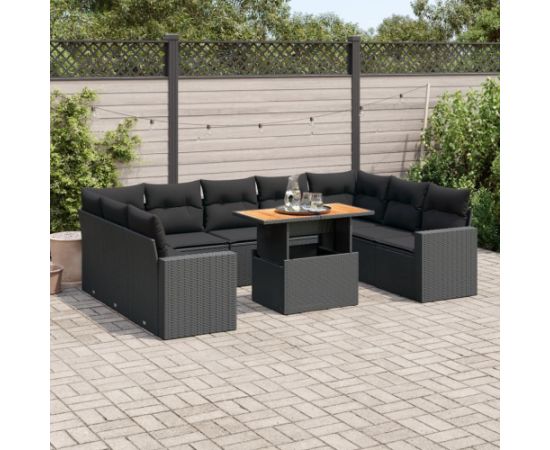 vidaXL 10-cz. zestaw wypoczynkowy do ogrodu, z poduszkami, czarny Dārza mēbeļu komplekti