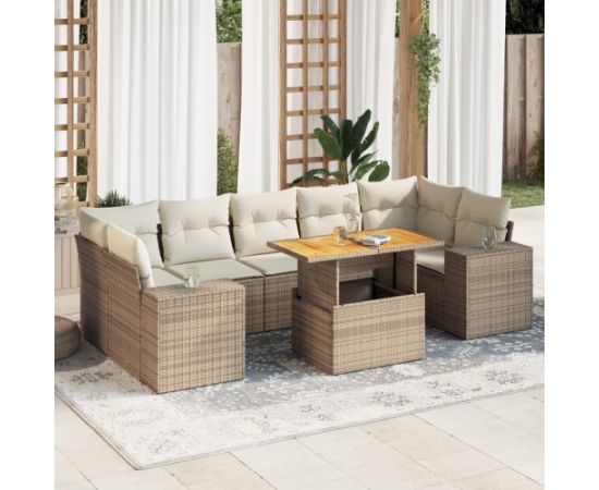 vidaXL 8-cz. zestaw mebli ogrodowych z poduszkami, beżowy, polirattan Dārza mēbeļu komplekti